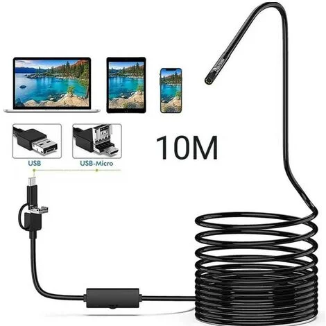 TELECAMERA MINI ENDOSCOPICA LED CAMERA ISPEZIONE FLESSIBILE 10M INGRESSO MICROUSB