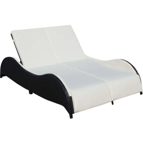 vidaXL Lettino Prendisole Doppio con Cuscino in Polyrattan Nero