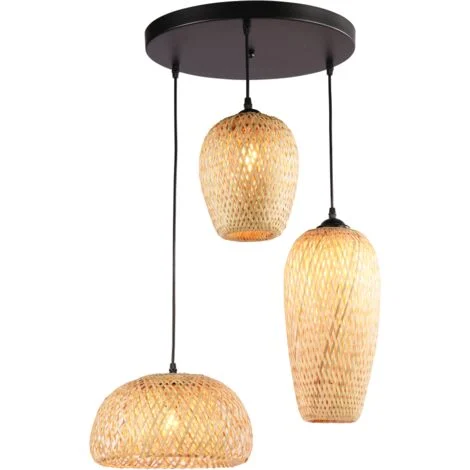 Lampada tripla a sospensione in vimini "Trisa" - 3xE27