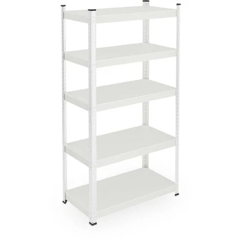 Relaxdays Scaffale in Acciaio, HLP 150 x 75 x 30 cm, con 5 Ripiani ad Alta Portata 875 kg, per Garage e Cantina, Bianco