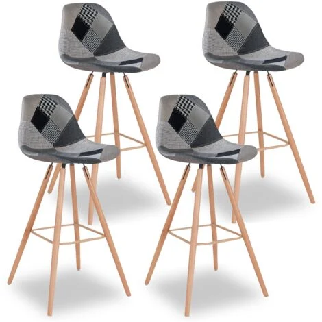 Set di 4 sgabelli da bar SARA con motivo patchwork nero, grigio y bianco SARA