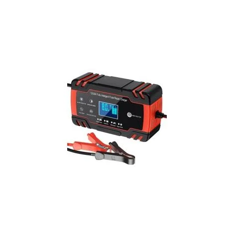 Caricabatterie intelligente 12V/24V 8A, mantenitore di batteria e funzione di riparazione automatica portatile con display LCD, per auto, moto, camion, AGM, gel, umido, SLA (nero-rosso)