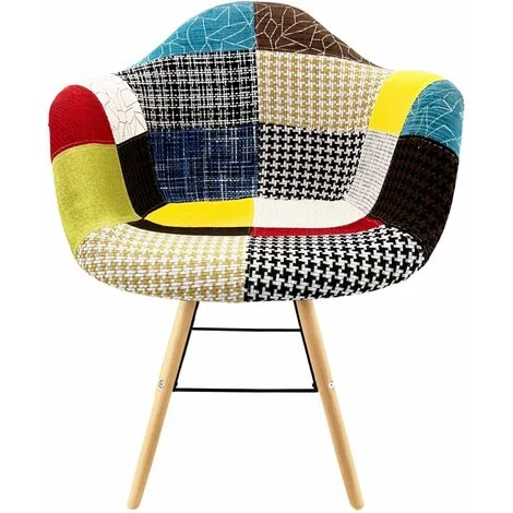 Marvin Poltrona Patchwork Relax Sedia Colorata Design In Tessuto Con Struttura Legno Di Faggio Schienale Braccioli Imbottita Per Soggiorno Studio Casa Salotto Camera