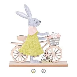 Coniglietto pasquale decorativo con bicicletta in legno e feltro, 19,5x4x25 cm, Easter Sibilla