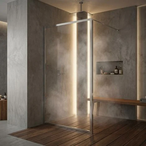 Parete doccia fissa 80 cm in vetro temperato 6mm con profili finitura cromo