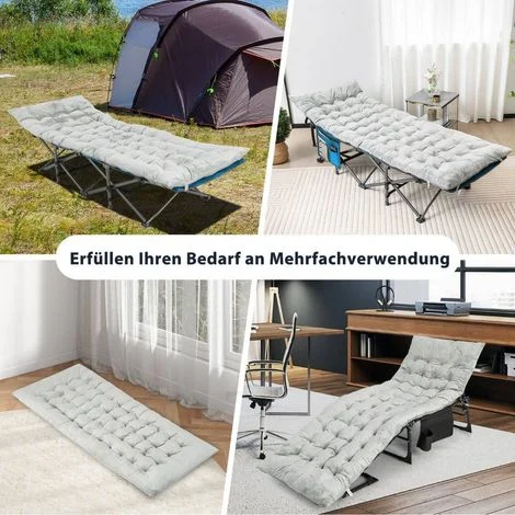 Cuscino per brandina in cotone 190 x 70 cm materasso spesso 7 cm con 4 cinghie di fissaggio grigio