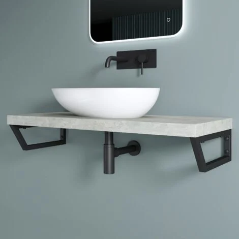 doporro Staffa per Lavabo Reggimensola Trapezio 38 cm in Acciaio Inox Nero, Supporto da Parete per Mensole, Lavabi e Portasciugamani, Dimensioni 380x150 mm, 1 Pezzo - WH04
