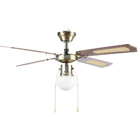 Ventilatore da soffitto reversibile Farelek Bali Ø 107 cm ottone antico 4 pale con illuminazione 1 globo