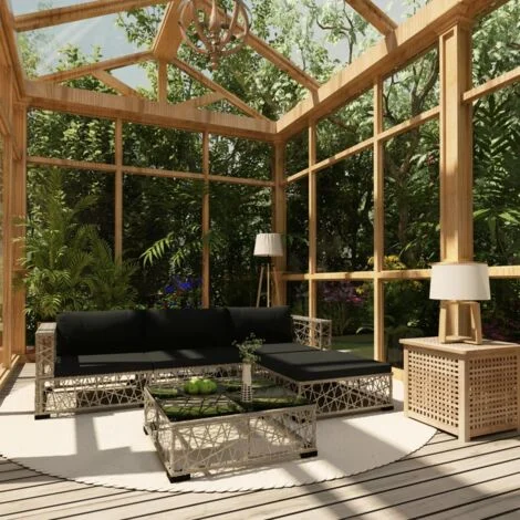 vidaXL Set Divani da Giardino 5 pz con Cuscini in Polyrattan