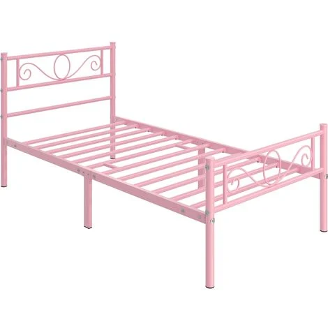 Yaheetech Letto in Ferro Battuto con Doghe Struttura Letto in Metallo Stile Rustico Moderno Rosa Singolo 90 x 200 cm