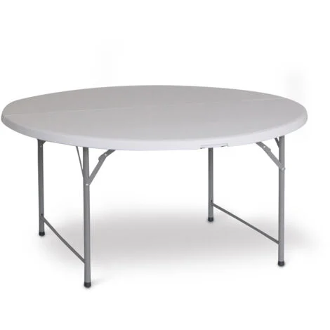 Tavolo Rotondo Pieghevole e Portatile Gardiun New Koln Ø122x74 cm in Resina Color Bianco con Maniglie e Sistema di Blocco