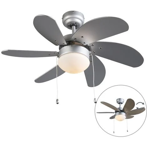 QAZQA + Ventilatori da soffitto fresh - Moderno - Vetro,Legno,Acciaio - Legno/Grigio - Tondo Max. 1 x Watt