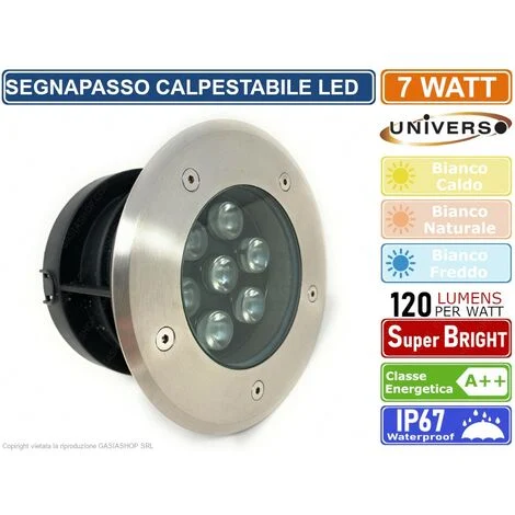 FARETTO SEGNAPASSO CALPESTABILE LED DA INTERRAMENTO 7 WATT SMD POWER LED IP67 - Colore Luce: Bianco Caldo