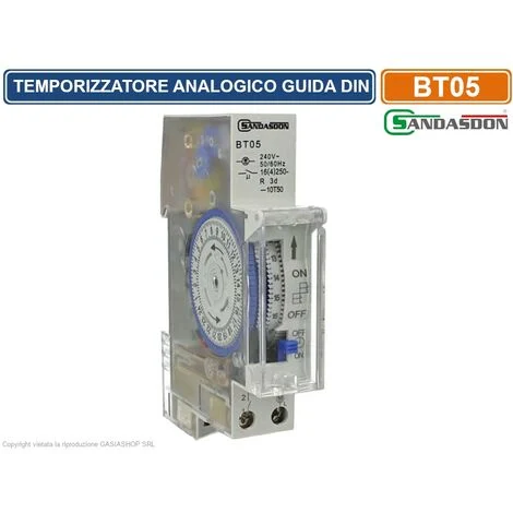 TEMPORIZZATORE ANALOGICO INTERRUTTORE ORARIO 1M MONTAGGIO SU BARRA DIN 16A CON RISERVA DI CARICO