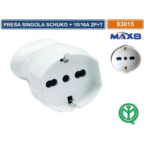 PRESA VOLANTE SINGOLA BIPASSO + SCHUKO 10/16A 2P+T CON USCITA CAVO DRITTA COLORE BIANCO