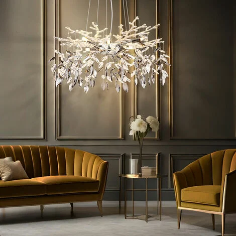 Lampada a sospensione lampada a sospensione lampadario sala da pranzo lampada soggiorno luce, metallo cromato vetro cristalli color fumo, 8x G9, H 120 cm
