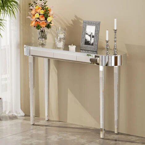 Tavolo Consolle Ingresso in Cristalli a Vetro Specchio per soggiorno 120x32x81cm
