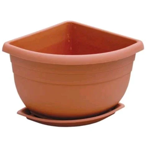Vaso + Sottovaso Angolare Angelica Ics Pp Terracotta Cm 21X21 H.Cm 18 - 1 Pz