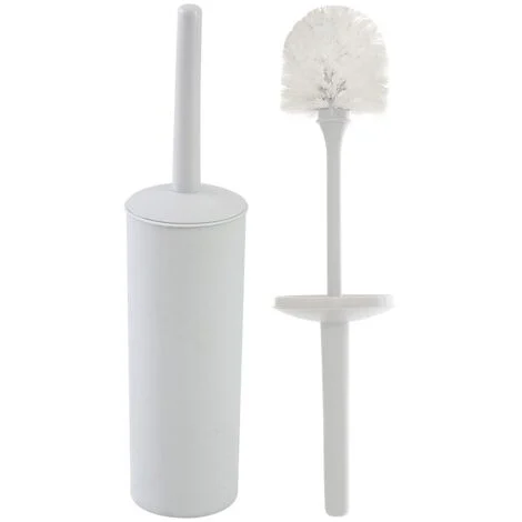 Portascopino wc da appoggio tondo bianco in plastica con scopino