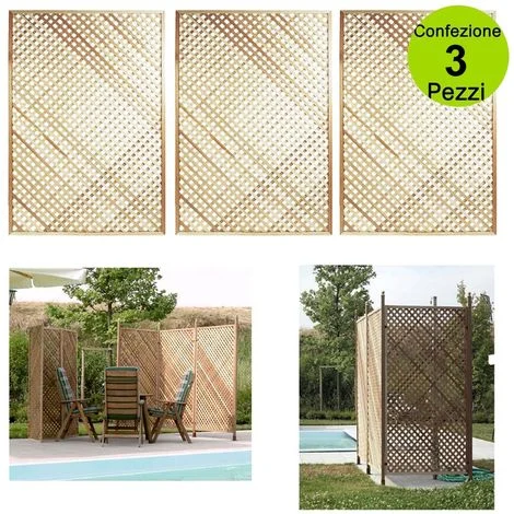 Multipack 3 pz tralicci fissi con cornice privacy colore marrone 0,90 x h 1,80 metri in legno