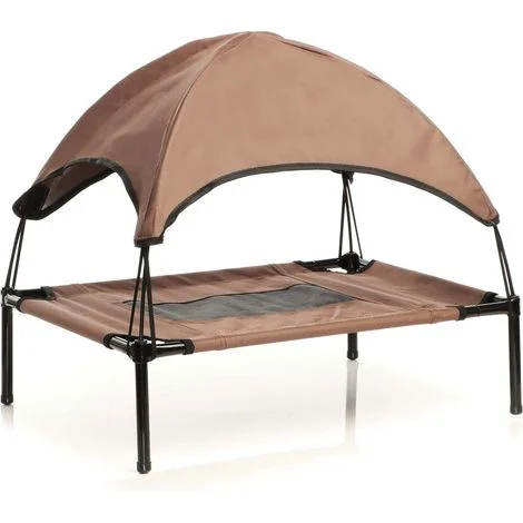 Wiltec Brandina per cani e gatti con tettoia marrone, cuccia per cani max 50kg, lettino da esterno per animali con tettuccio parasole, 122x91x16cm