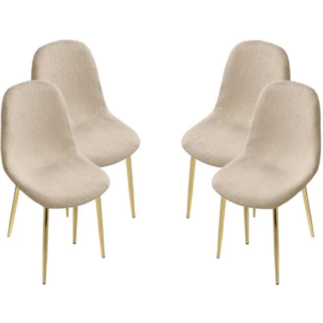 SET 4 SEDIE IMBOTTITE TEDDY IN TESSUTO BEIGE CON GAMBE ORO 44X48X88 CM
