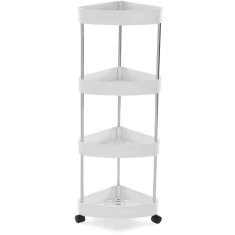 Carrello ad angolo bianco per bagno Angoliera salvaspazio a 4 ripiani con ruote slim porta oggetti da casa cucina