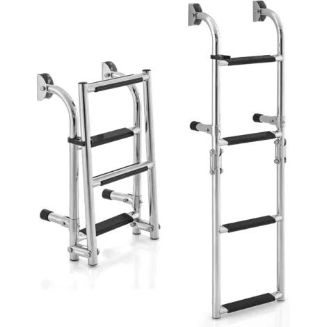COSTWAY Scala per Piscina a 4 Gradini, Scala Pieghevole con Gradini Robusti, Scaletta di Sicurezza per Piscina, Scala Antiscivolo in Acciaio Inox per Pontile Piscina e Barca, Carico 200 kg