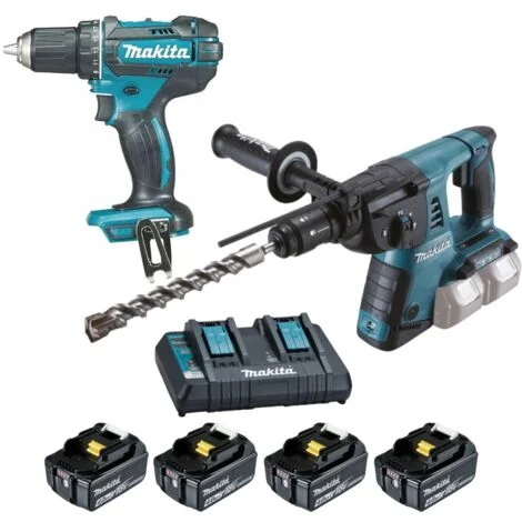 Trapano avvitatore DDF482 + trapano a scalpello DHR264 SDS-PLUS + 4 batterie + caricabatterie - MAKITA - LOT0234