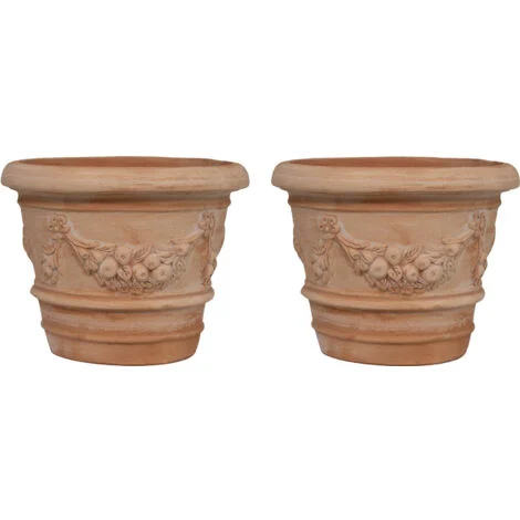 Set 2 Vasi in terracotta Vaso da esterno rotondo 40X30 cm Fioriera da giardino Fatto a mano Made Italy Vaso tondo da balcone