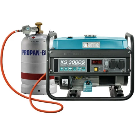Generatore Dual Fuel Könner & Söhnen KS 3000G (Gas/Benzina), 3,0 kW, Motore Affidabile K&S, Avviamento Manuale, Protezione da Sovraccarico, Ideale per Casa, Campeggio e Piccole Emergenze