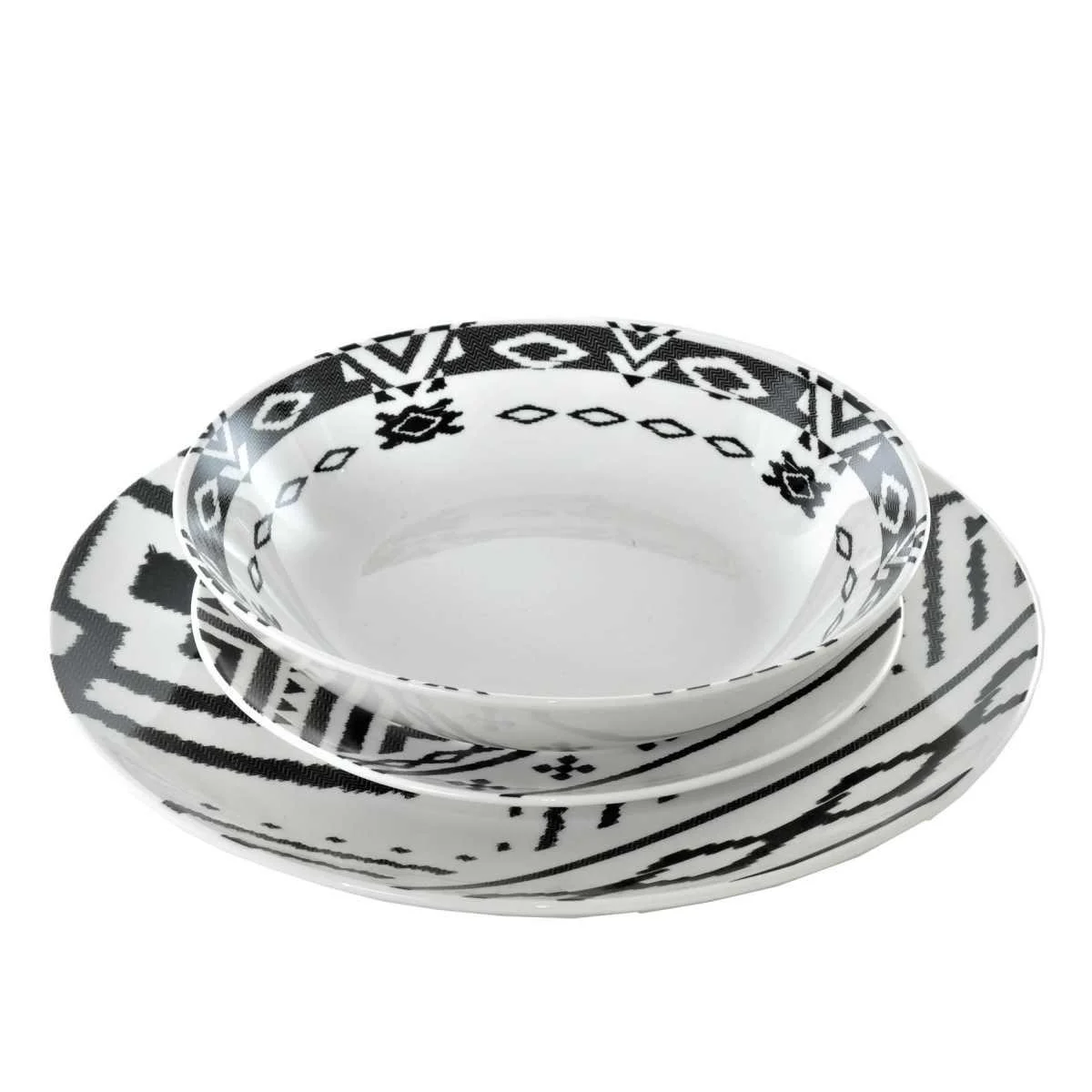 Piatti Servizio Tavola Set pz.18 Porcellana Fade Black White
