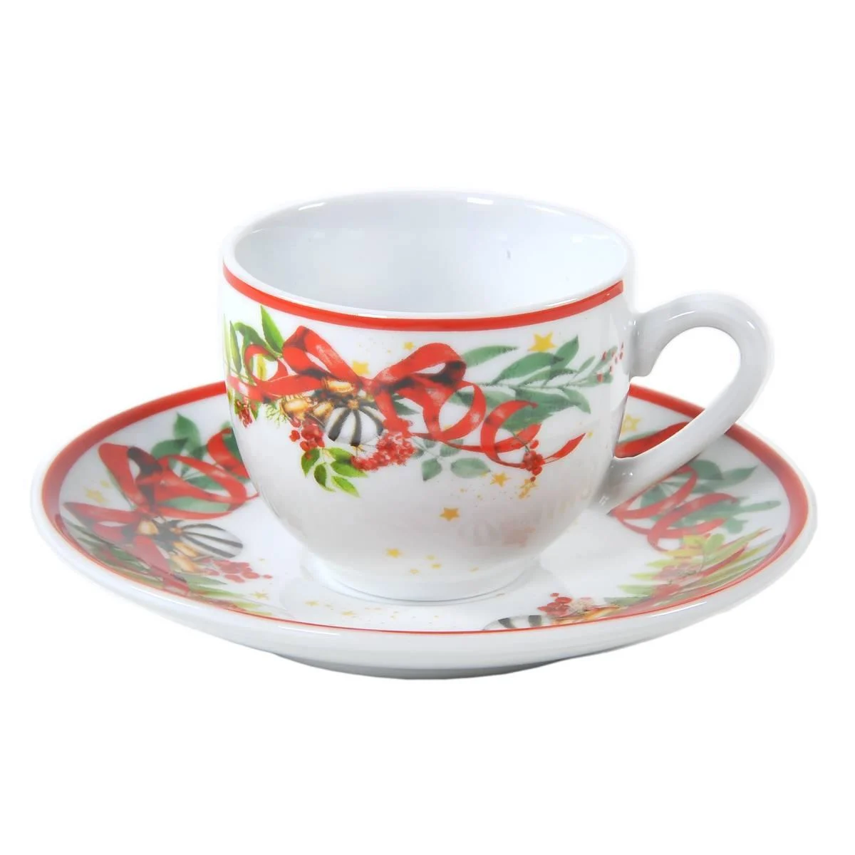 Tazzine Caffè Natalizia Set pz.6 Porcellana Fade Xmas con Piattini
