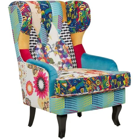 Poltrona imbottita in tessuto multicolore base blu Molde