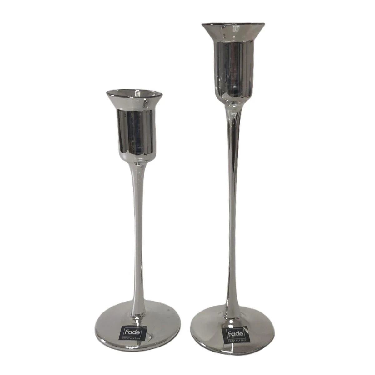 Candeliere con 1 Posto Candela Vetro Argento Set pz.2