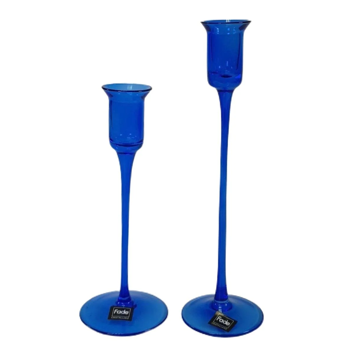 Candeliere con 1 Posto Candela Vetro Blu Set pz.2