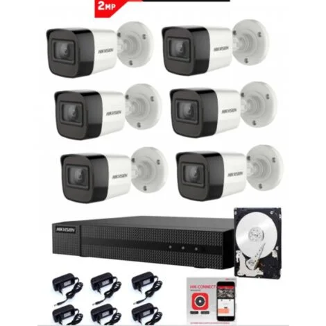 Kit Videosorveglianza Hikvision DVR 8 canali 6 telecamere bullet 2 megapixel hdd 500gB