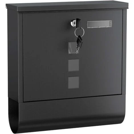 Wiltec Cassetta postale con vano portagiornale, nero 305 x 100 x 338 mm con vetrino nome