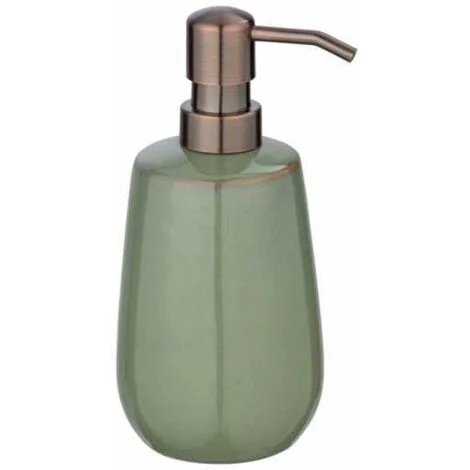 WENKO Dosatore di sapone Sirmione in pregiata ceramica, dispenser riempibile liquido disinfettante, erogatore a pompetta, robusta plastica color rame, Ø 8 x 17,5 cm, 430 ml, dispenser verde/rame
