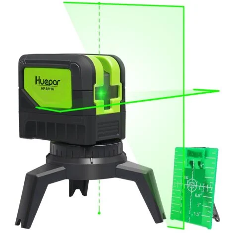 Laser a linee incrociate Huepar verde con 2 punti laser, funzione di autolivellamento e inclinazione del laser a linee fai-da-te con funzione a piombo, portata di lavoro di 15 m, incluso supporto magn