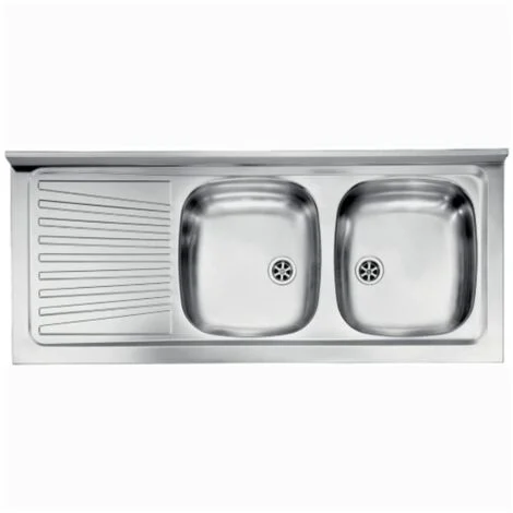 Lavello inox 2 vasche appoggio c/ gocciolatoio - 120 X 50 Sx