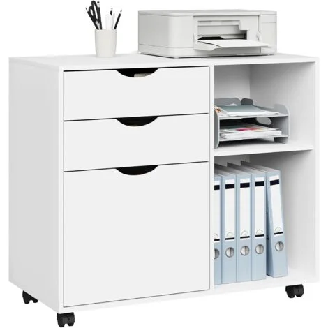 WOLTU Mobile Archivio Documenti Ufficio Armadietto Archiviazione Mobiletto Portadocumenti Schedario con Cassetti e Scomparti Aperti Mobile con Ruote, Bianco