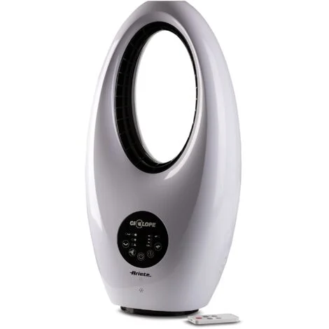 Ariete 803 Ventilatore Digitale Ciclope, Senza pale, 60W, Da tavolo, Silenzioso, Funzione oscillazione, Timer fino a 7,5 h, 3 velocità, Luce led, Bianco