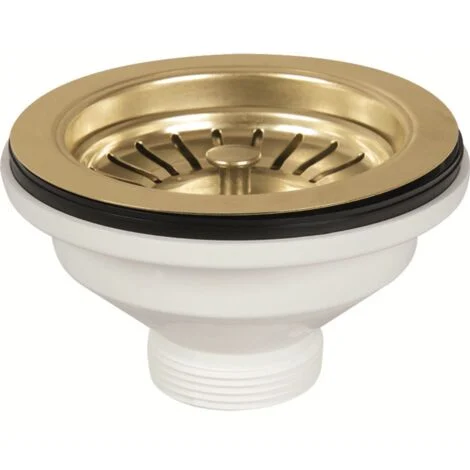 Schläfer 439728Piletta di Scarico per Lavabo Tipo Basket in PVD Oro, Senza Troppo Pieno, con Attacco da 1"1/2 e Foro da Ø 90mm, Pilettone Ø 114mm, Piletta Standard in Inox con Vite e Cestello