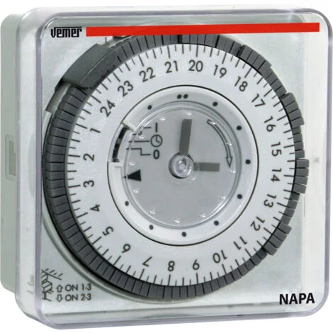 Interruttore Orario Elettromeccanico Giornaliero Installazione a Pannello Vemer VP886600 Napa-RD