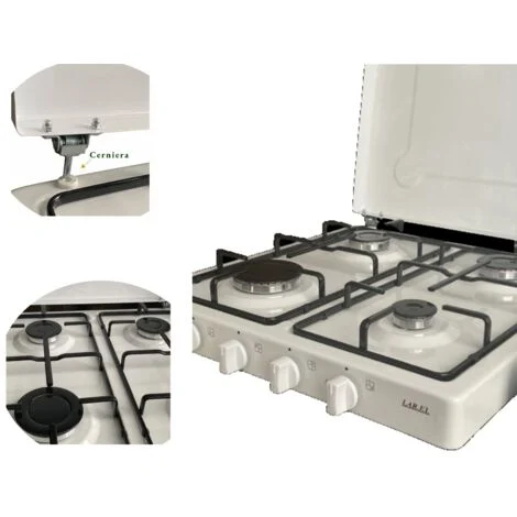 FORNELLO CUCININO APPOGGIO 4 FUOCHI GAS GPL VALVOLATO SICURGASPIEZO