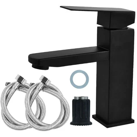 SJLERST Rubinetto da bagno in acciaio inossidabile con miscelatore per lavabo con maniglia quadrata Acqua calda fredda disponibile Rubinetto per lavaggio a mano smontabile