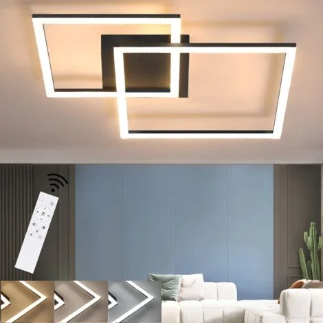 Plafoniera LED Quadrata - GBLY Illuminazione da Soffitto Design Moderno Nero con Telecomando Lampada da Soggiorno Lampada da Cucina Dimmerabile 54W Lampada da Camera da Letto