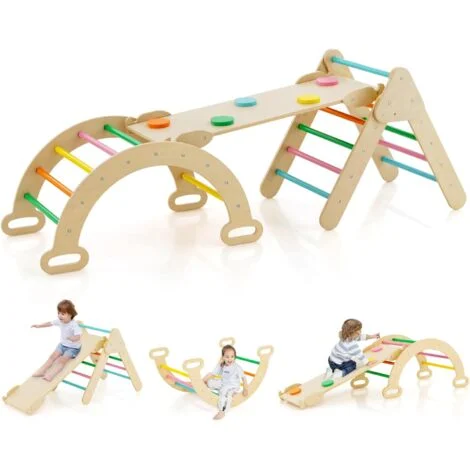 COSTWAY 4 in 1 Set da Arrampicata per Bambini, Giocattoli da Arrampicata a Triangolo con Triangolo Arco e Salita, Ideale per Bambini 1 Anni + (Colorato)