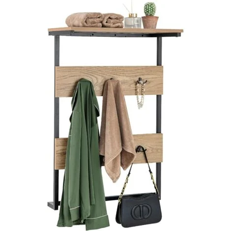 COSTWAY Appendiabiti da Parete per Ingresso, Appendiabiti da Muro con 6 Ganci, Struttura in Metallo Robusta, Mensola Salvaspazio, per Ingresso Bagno Cucina